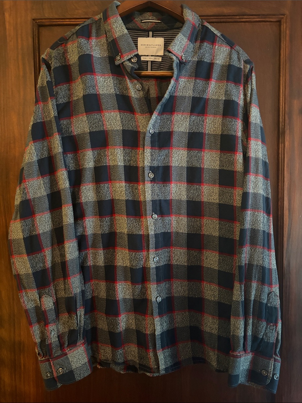 Denim & Flower Gray & Red Plaid Button-Down Shirt